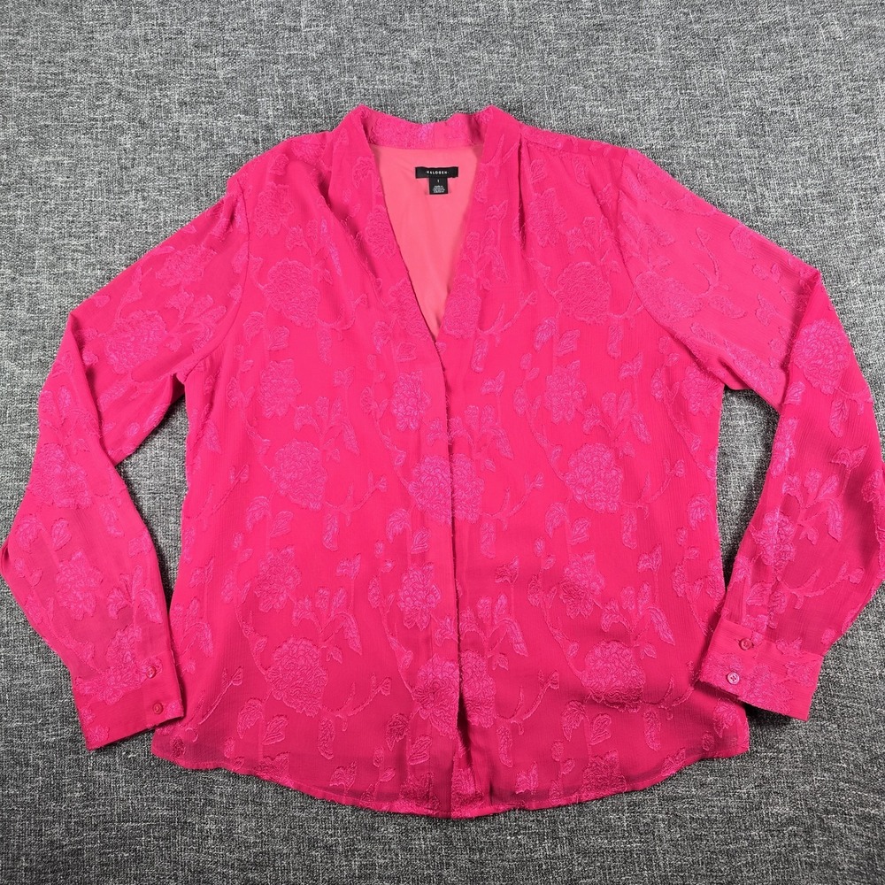Bright Pink Floral Long-Sleeve Women's Blouse